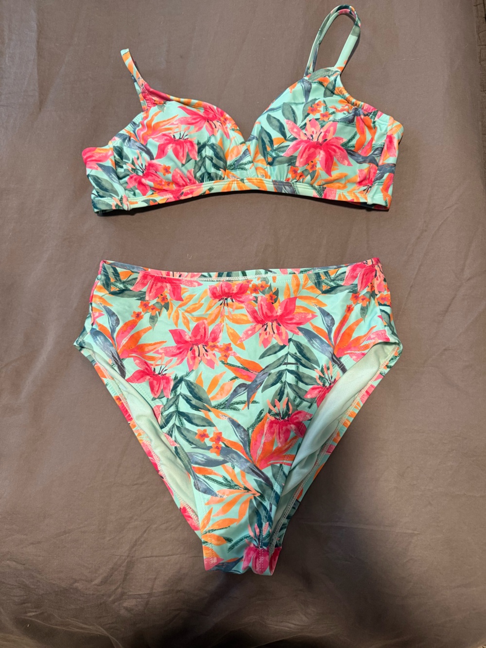Kona Sol Mint Floral Bikini Bottoms with Coral Accents